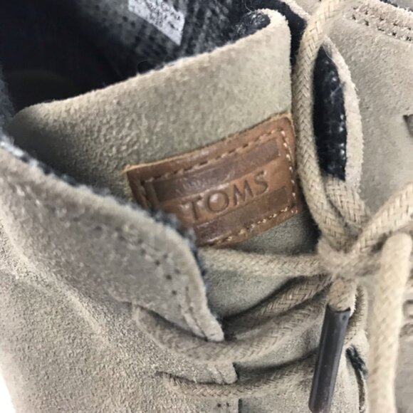 TOMS Suede Taupe Wedges Lace Up Ankle Bootie Leather Boots Size 10 W Casual - Picture 2 of 6
